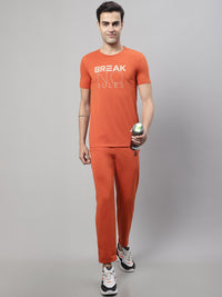 Mack Jonney Rust Cotton Printed Co-ord Set Tracksuit For Men(Zip On 1 Side Pocket)