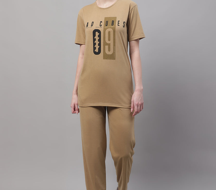 Mack Jonney Mud Cotton Printed Co-ord Set Tracksuit For Women