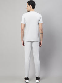 Mack Jonney Light Grey Cotton Printed Co-ord Set Tracksuit For Men(Zip On 1 Side Pocket)