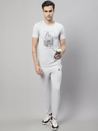 Mack Jonney Light Grey Cotton Printed Co-ord Set Tracksuit For Men(Zip On 1 Side Pocket)