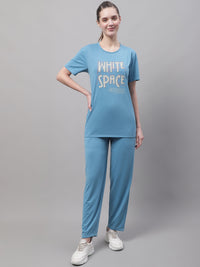 Mack Jonney Blue Cotton Printed Co-ord Set Tracksuit For Women