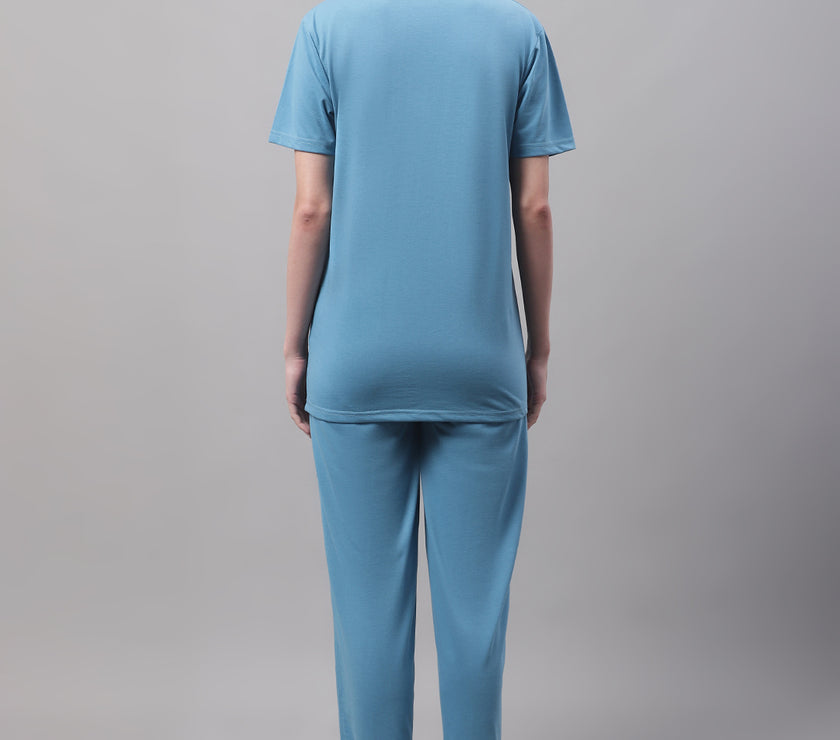 Mack Jonney Blue Cotton Printed Co-ord Set Tracksuit For Women