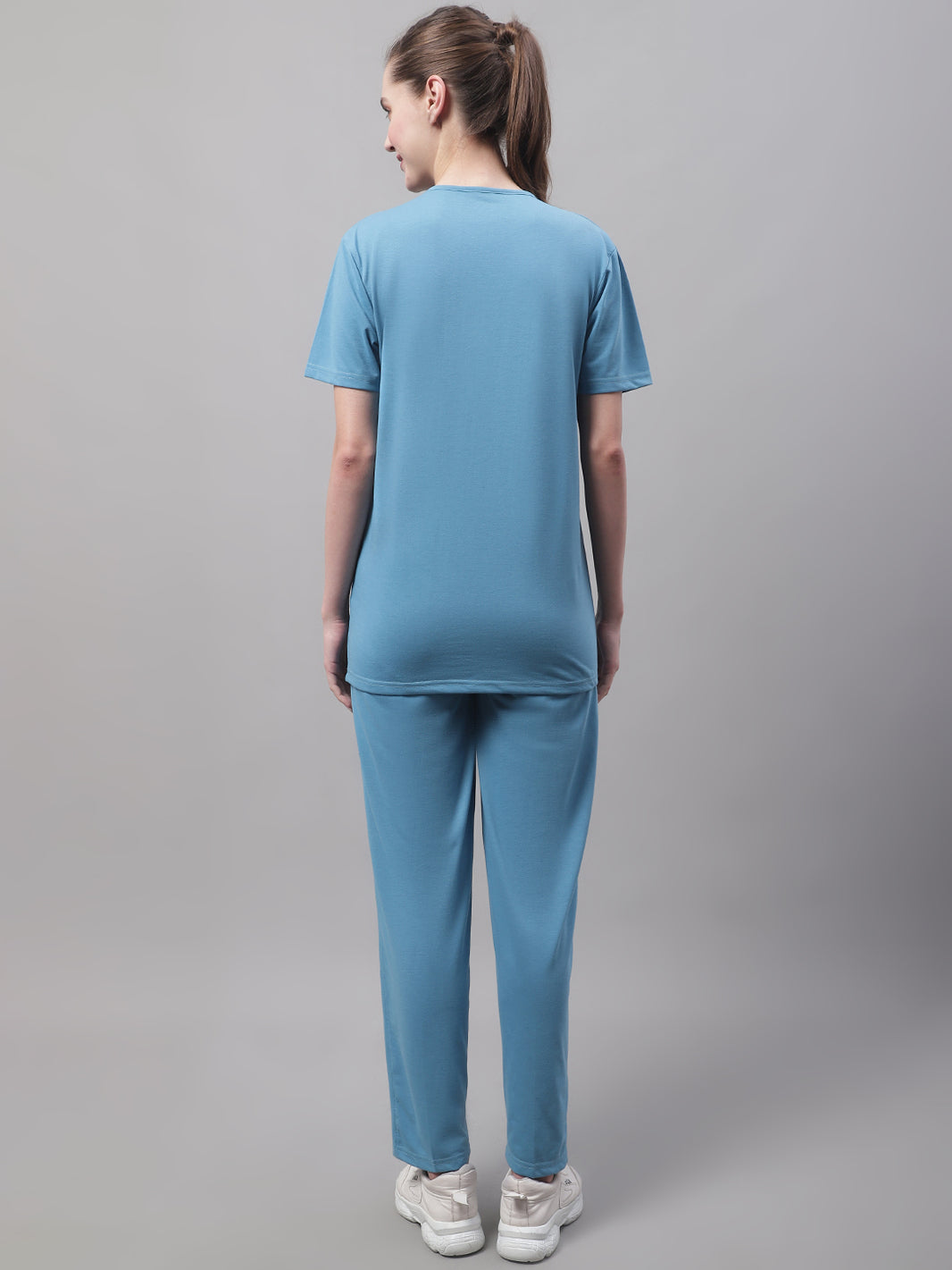 Mack Jonney Blue Cotton Printed Co-ord Set Tracksuit For Women
