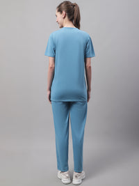 Mack Jonney Blue Cotton Printed Co-ord Set Tracksuit For Women