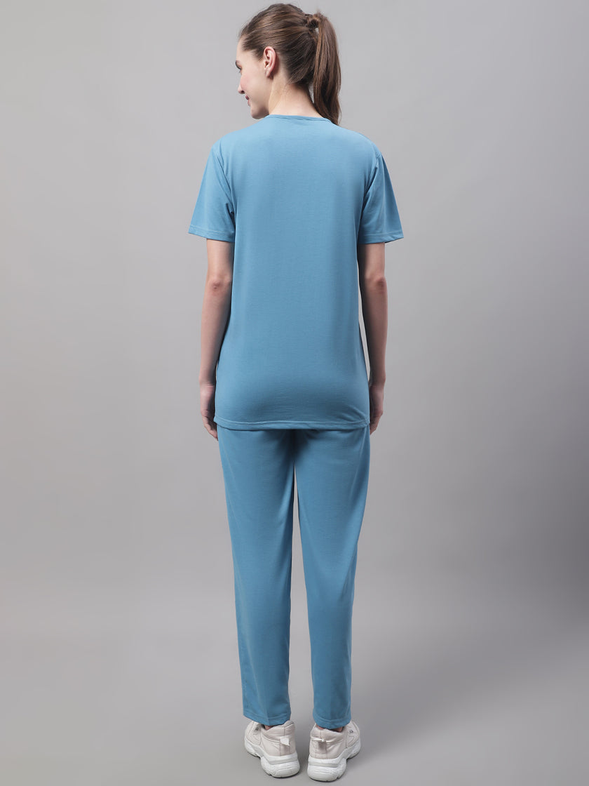 Mack Jonney Blue Cotton Printed Co-ord Set Tracksuit For Women