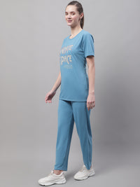 Mack Jonney Blue Cotton Printed Co-ord Set Tracksuit For Women