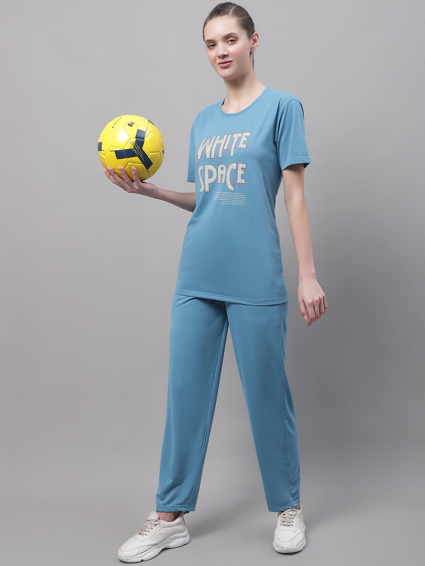 Mack Jonney Blue Cotton Printed Co-ord Set Tracksuit For Women