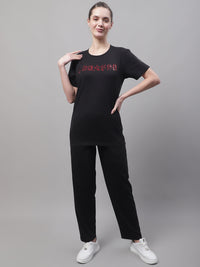 Mack Jonney Black Cotton Printed Co-ord Set Tracksuit For Women