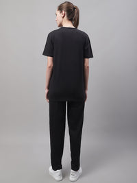 Mack Jonney Black Cotton Printed Co-ord Set Tracksuit For Women