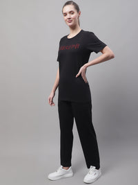 Mack Jonney Black Cotton Printed Co-ord Set Tracksuit For Women