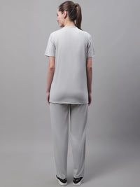 Mack Jonney Grey Melange Cotton Printed Co-ord Set Tracksuit For Women