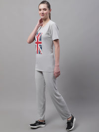 Mack Jonney Grey Melange Cotton Printed Co-ord Set Tracksuit For Women