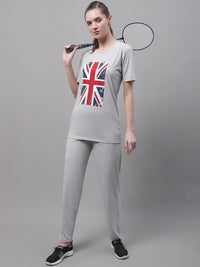 Mack Jonney Grey Melange Cotton Printed Co-ord Set Tracksuit For Women