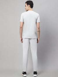 Mack Jonney Grey Melange Cotton Printed Co-ord Set Tracksuit For Men(Zip On 1 Side Pocket)