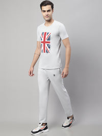 Mack Jonney Grey Melange Cotton Printed Co-ord Set Tracksuit For Men(Zip On 1 Side Pocket)