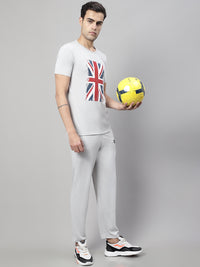 Mack Jonney Grey Melange Cotton Printed Co-ord Set Tracksuit For Men(Zip On 1 Side Pocket)