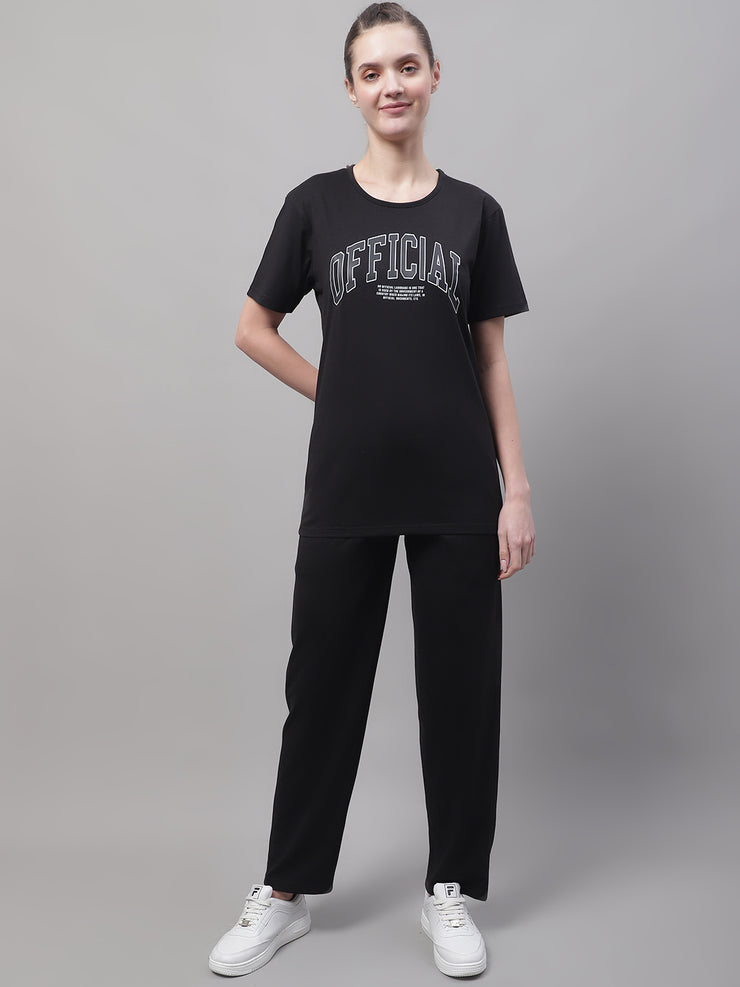 Mack Jonney Black Cotton Printed Co-ord Set Tracksuit For Women