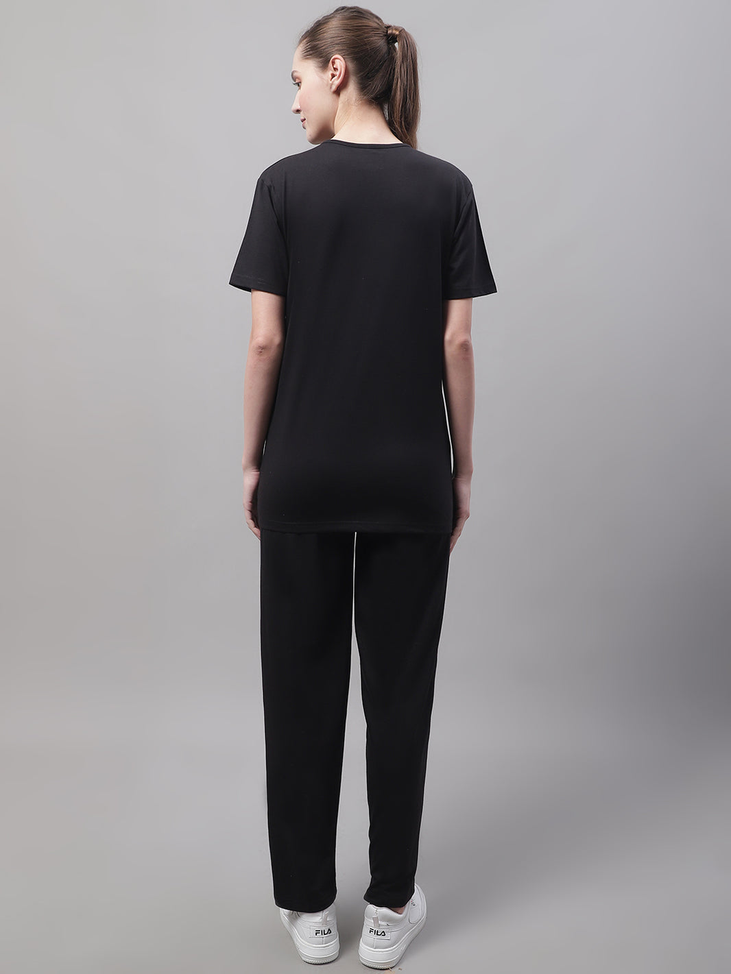 Mack Jonney Black Cotton Printed Co-ord Set Tracksuit For Women