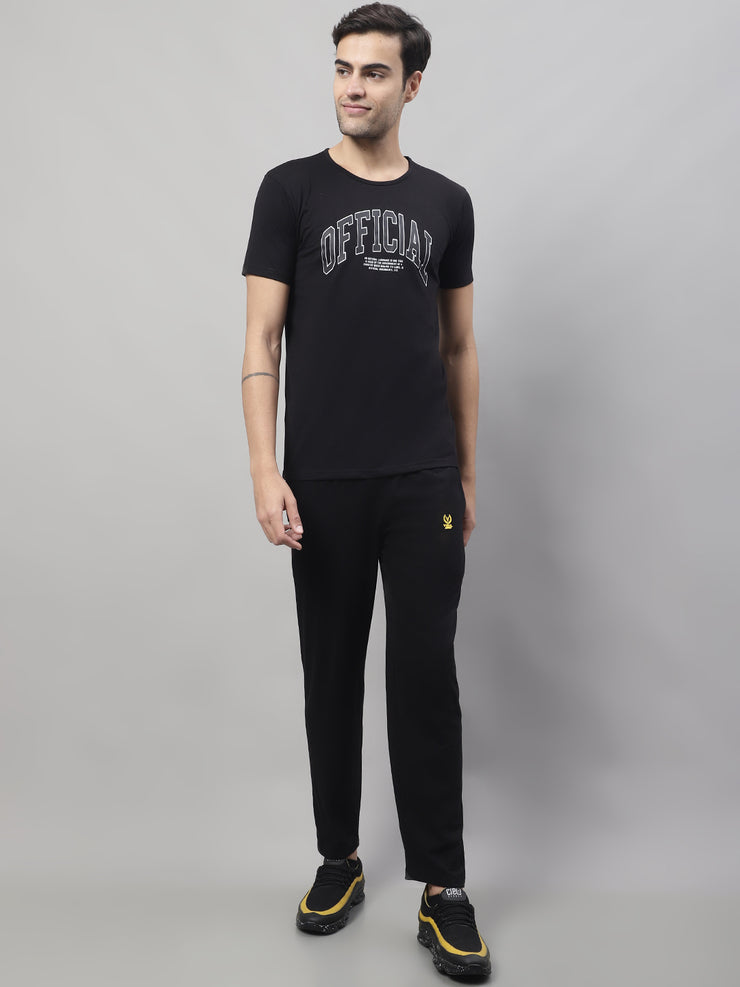 Mack Jonney Black Cotton Printed Co-ord Set Tracksuit For Men(Zip On 1 Side Pocket)