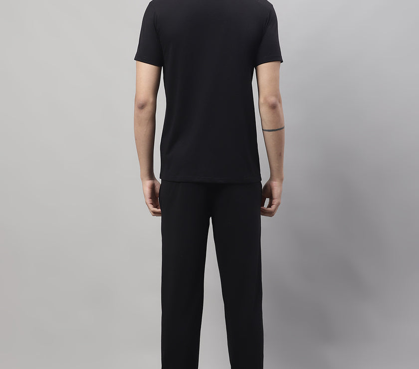 Mack Jonney Black Cotton Printed Co-ord Set Tracksuit For Men(Zip On 1 Side Pocket)