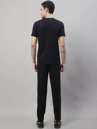 Mack Jonney Black Cotton Printed Co-ord Set Tracksuit For Men(Zip On 1 Side Pocket)