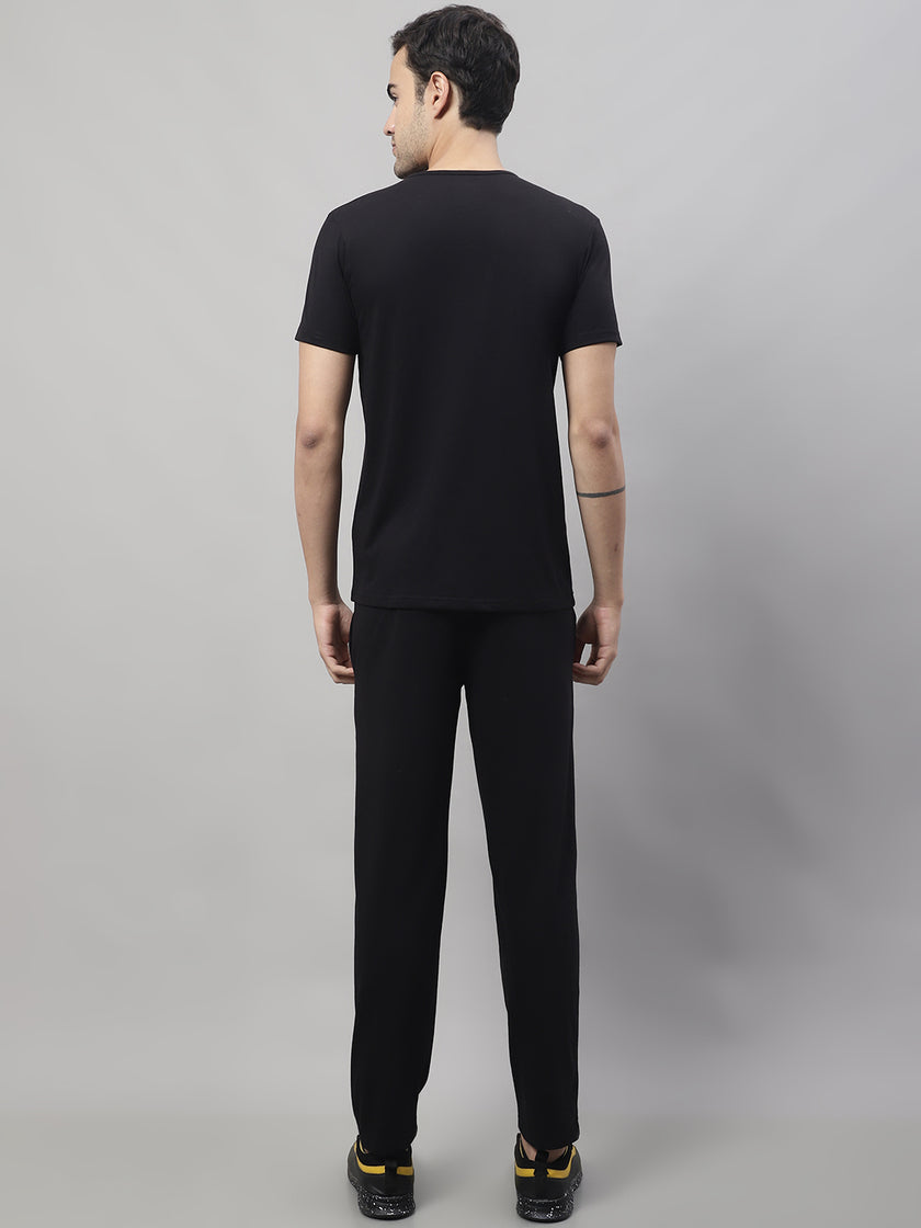 Mack Jonney Black Cotton Printed Co-ord Set Tracksuit For Men(Zip On 1 Side Pocket)