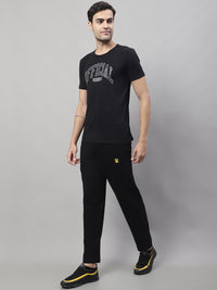 Mack Jonney Black Cotton Printed Co-ord Set Tracksuit For Men(Zip On 1 Side Pocket)