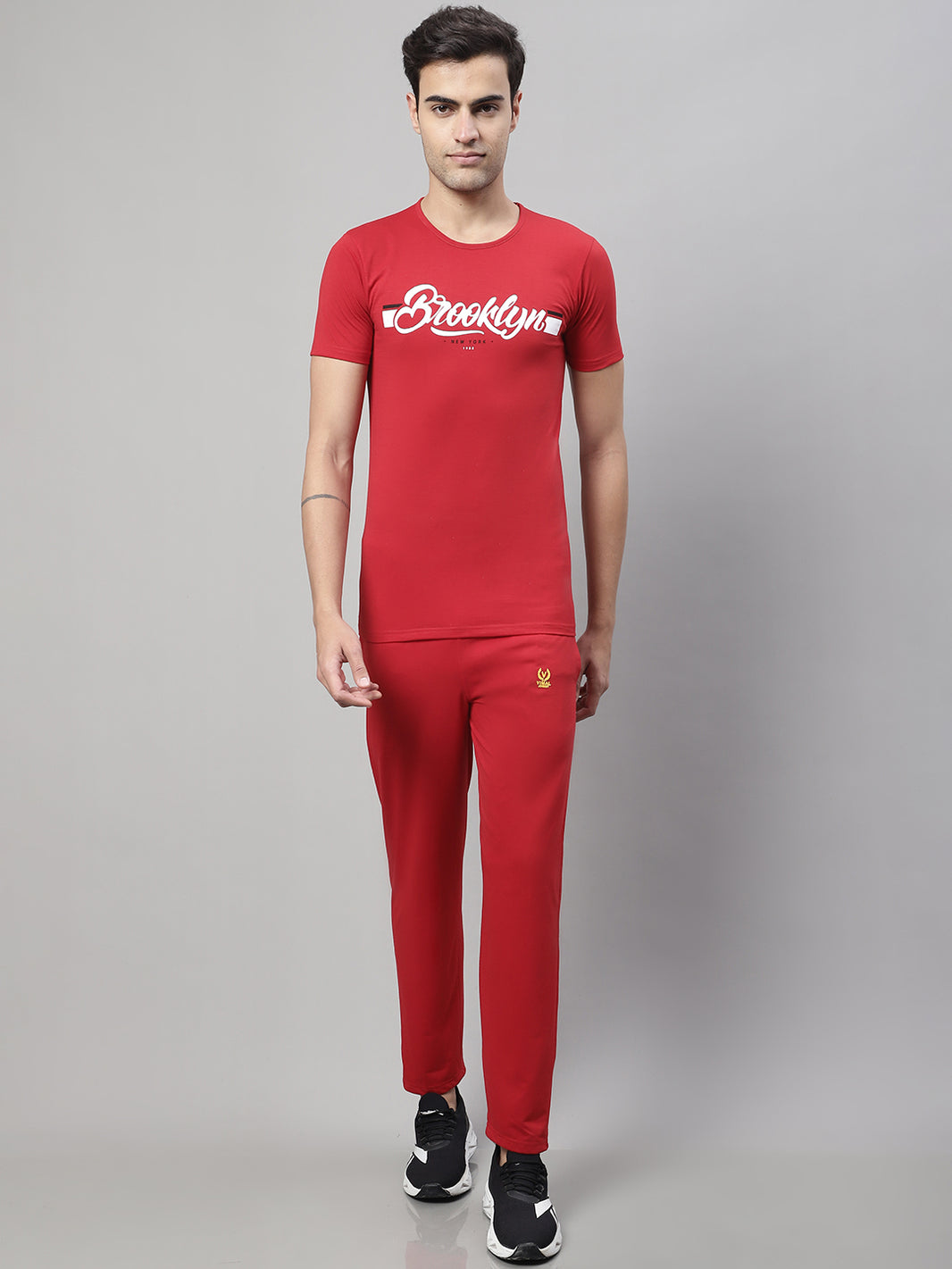 Mack Jonney Red Cotton Printed Co-ord Set Tracksuit For Men(Zip On 1 Side Pocket)