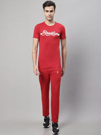 Mack Jonney Red Cotton Printed Co-ord Set Tracksuit For Men(Zip On 1 Side Pocket)
