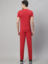 Mack Jonney Red Cotton Printed Co-ord Set Tracksuit For Men(Zip On 1 Side Pocket)