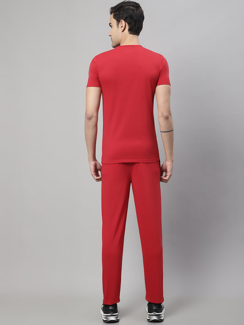Mack Jonney Red Cotton Printed Co-ord Set Tracksuit For Men(Zip On 1 Side Pocket)