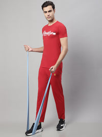 Mack Jonney Red Cotton Printed Co-ord Set Tracksuit For Men(Zip On 1 Side Pocket)