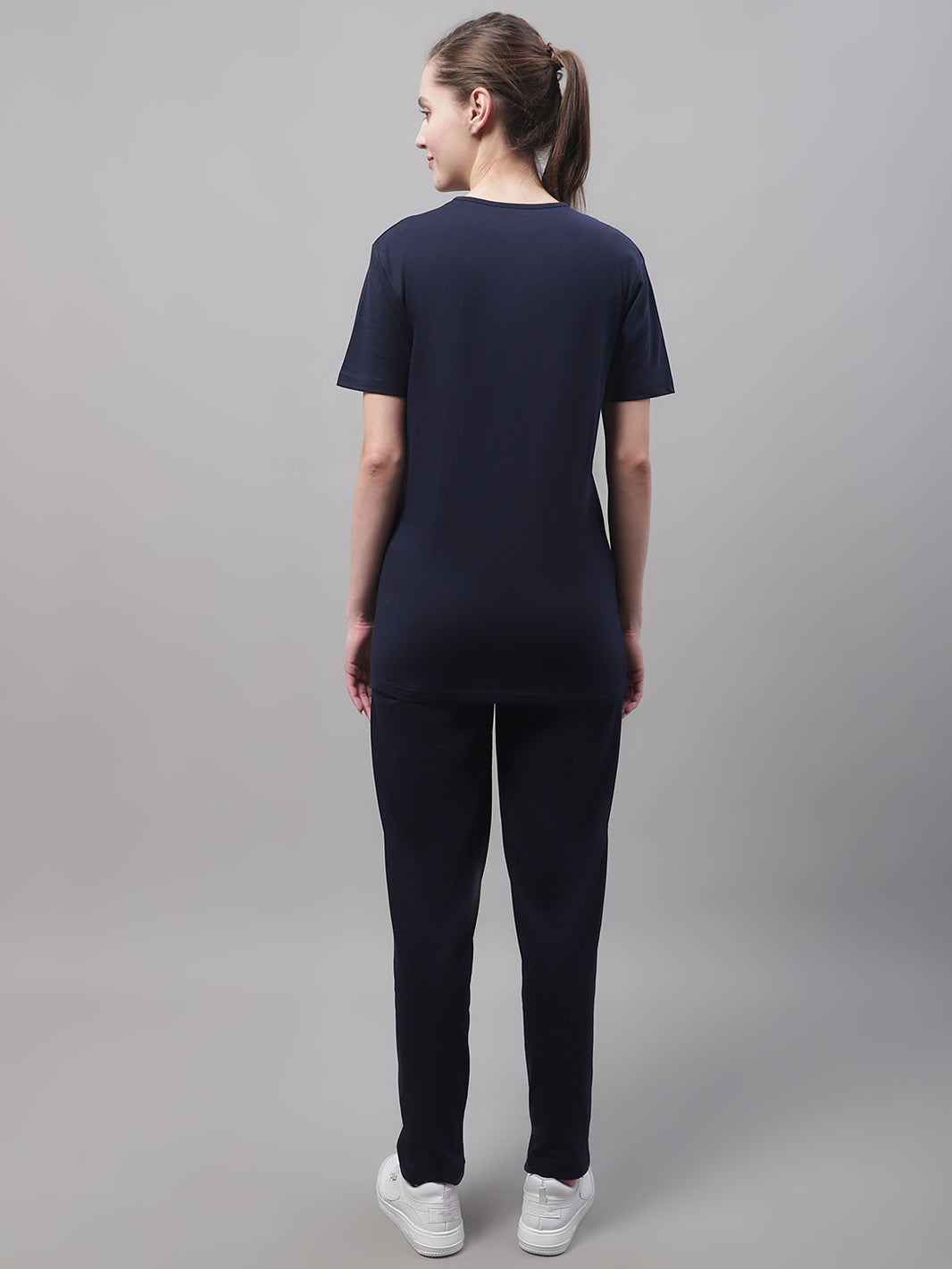Mack Jonney Navy Blue Cotton Printed Co-ord Set Tracksuit For Women