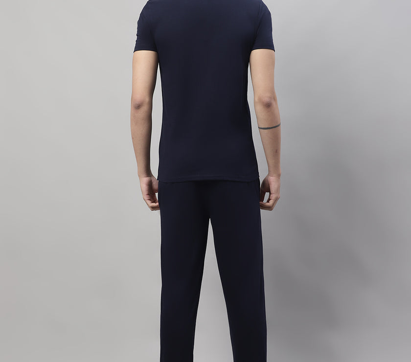 Mack Jonney Navy Blue Cotton Printed Co-ord Set Tracksuit For Men(Zip On 1 Side Pocket)