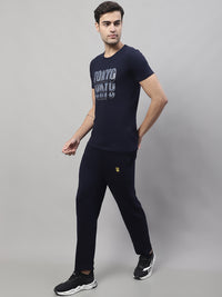 Mack Jonney Navy Blue Cotton Printed Co-ord Set Tracksuit For Men(Zip On 1 Side Pocket)