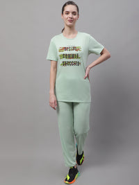 Mack Jonney Light Green Cotton Printed Co-ord Set Tracksuit For Women