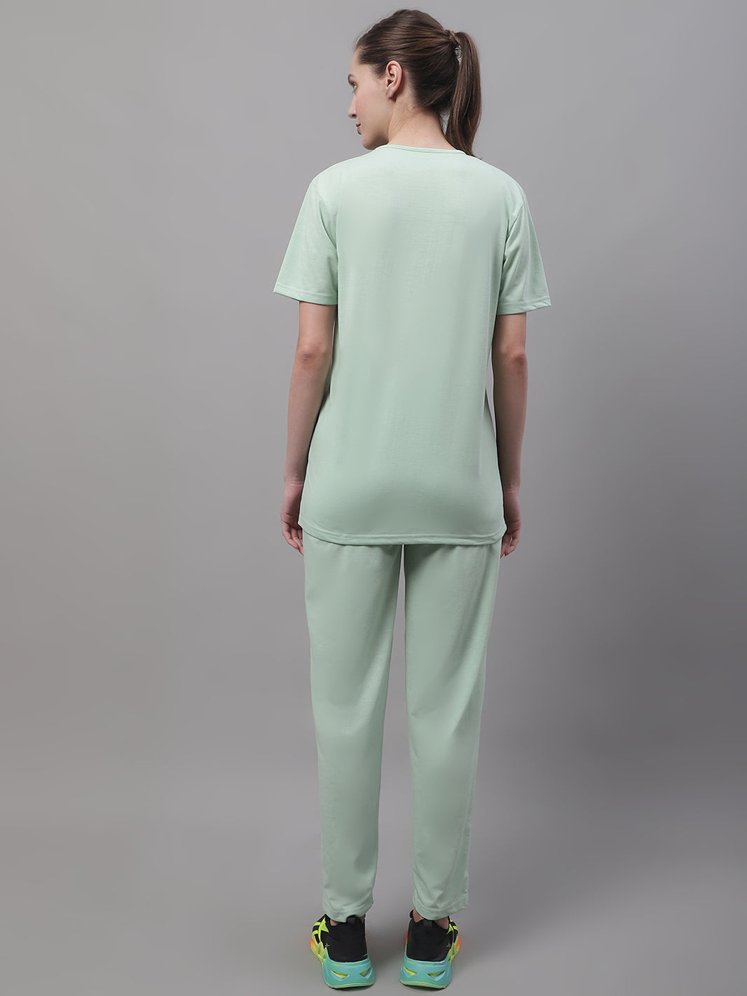 Mack Jonney Light Green Cotton Printed Co-ord Set Tracksuit For Women