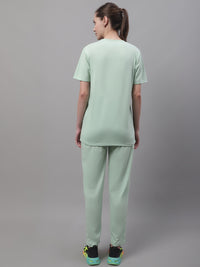 Mack Jonney Light Green Cotton Printed Co-ord Set Tracksuit For Women