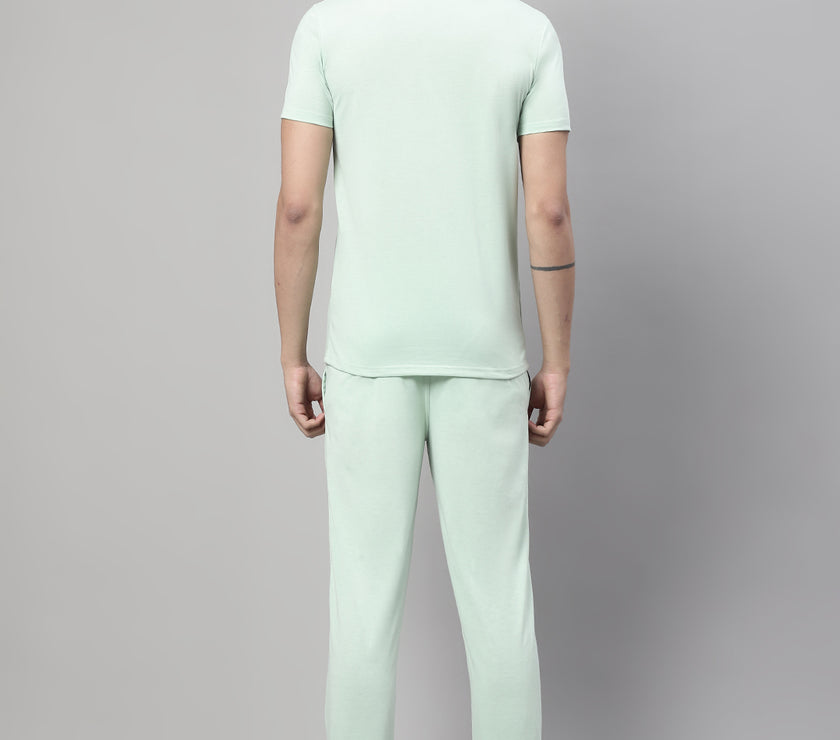Mack Jonney Light Green Cotton Printed Co-ord Set Tracksuit For Men(Zip On 1 Side Pocket)