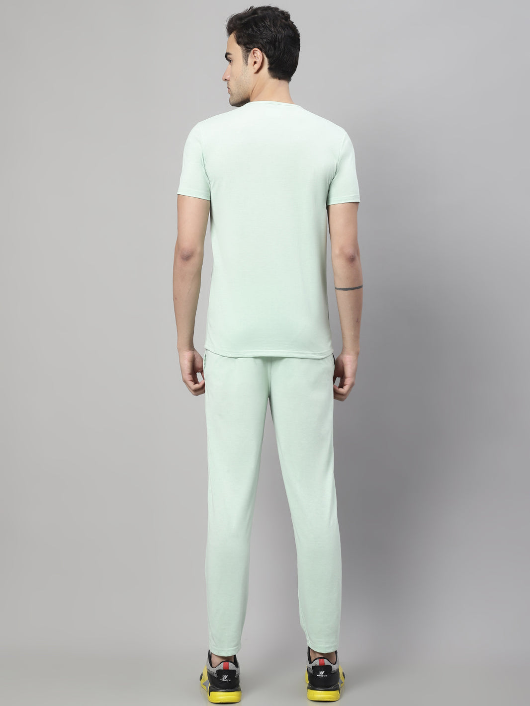 Mack Jonney Light Green Cotton Printed Co-ord Set Tracksuit For Men(Zip On 1 Side Pocket)