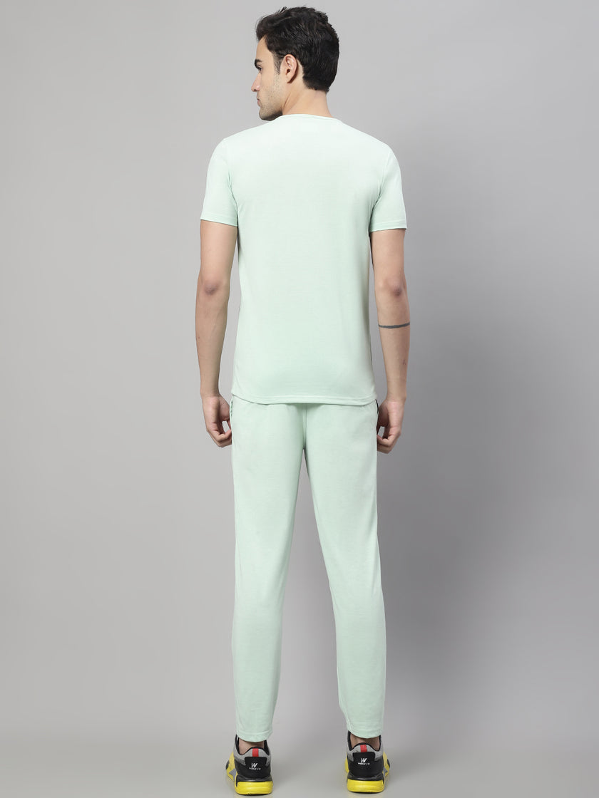 Mack Jonney Light Green Cotton Printed Co-ord Set Tracksuit For Men(Zip On 1 Side Pocket)