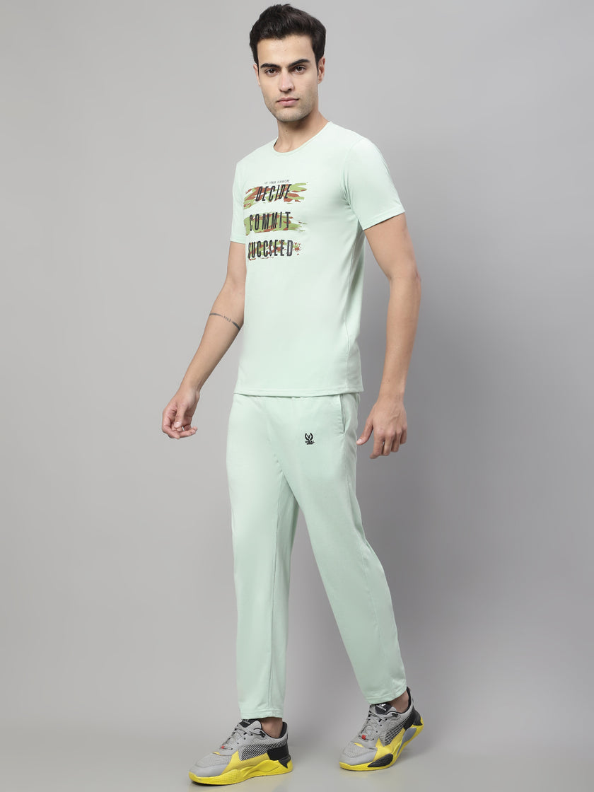 Mack Jonney Light Green Cotton Printed Co-ord Set Tracksuit For Men(Zip On 1 Side Pocket)