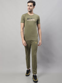 Mack Jonney Olive Cotton Printed Co-ord Set Tracksuit For Men(Zip On 1 Side Pocket)