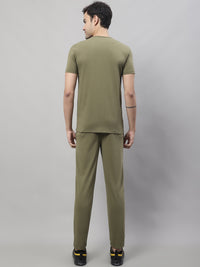 Mack Jonney Olive Cotton Printed Co-ord Set Tracksuit For Men(Zip On 1 Side Pocket)