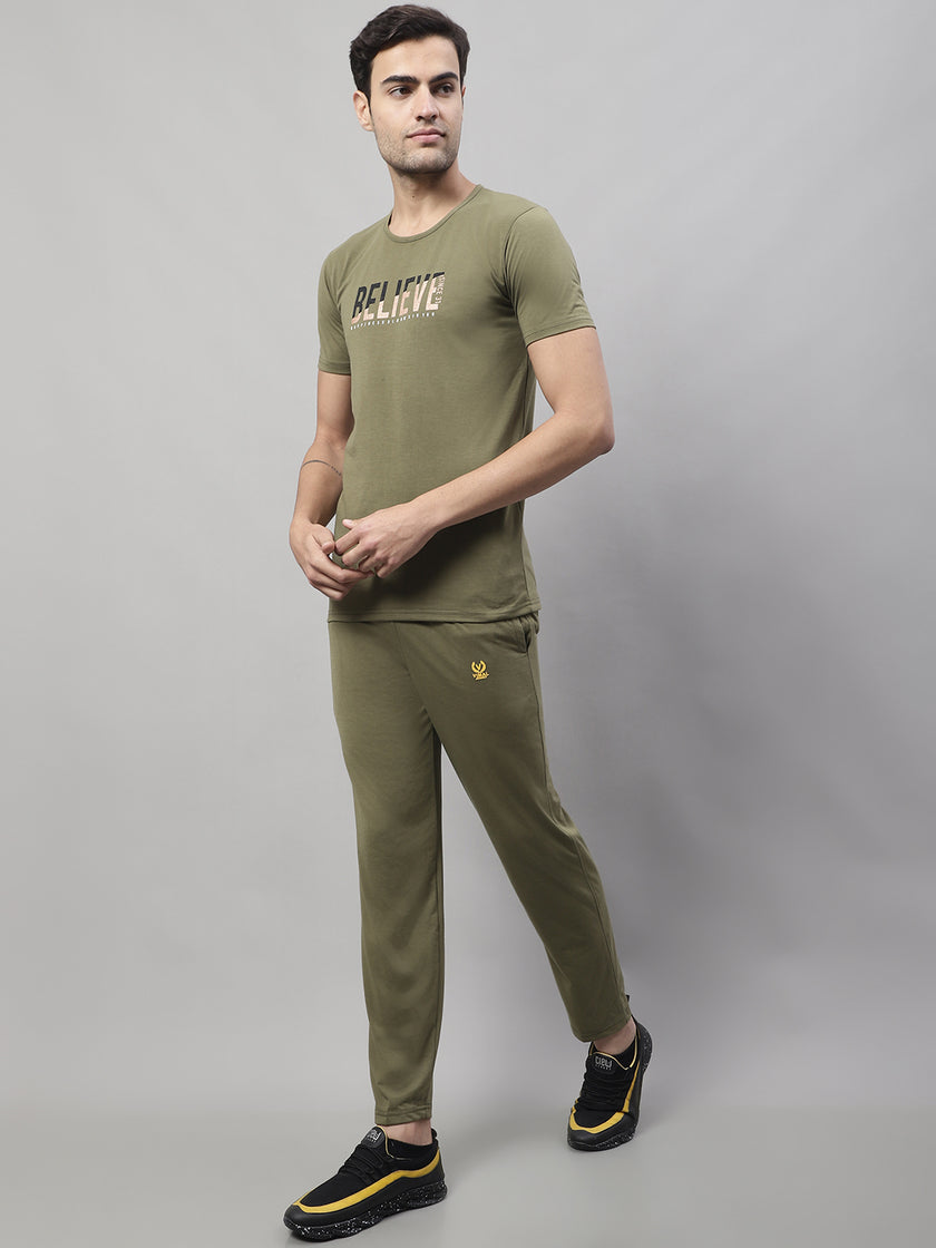 Mack Jonney Olive Cotton Printed Co-ord Set Tracksuit For Men(Zip On 1 Side Pocket)