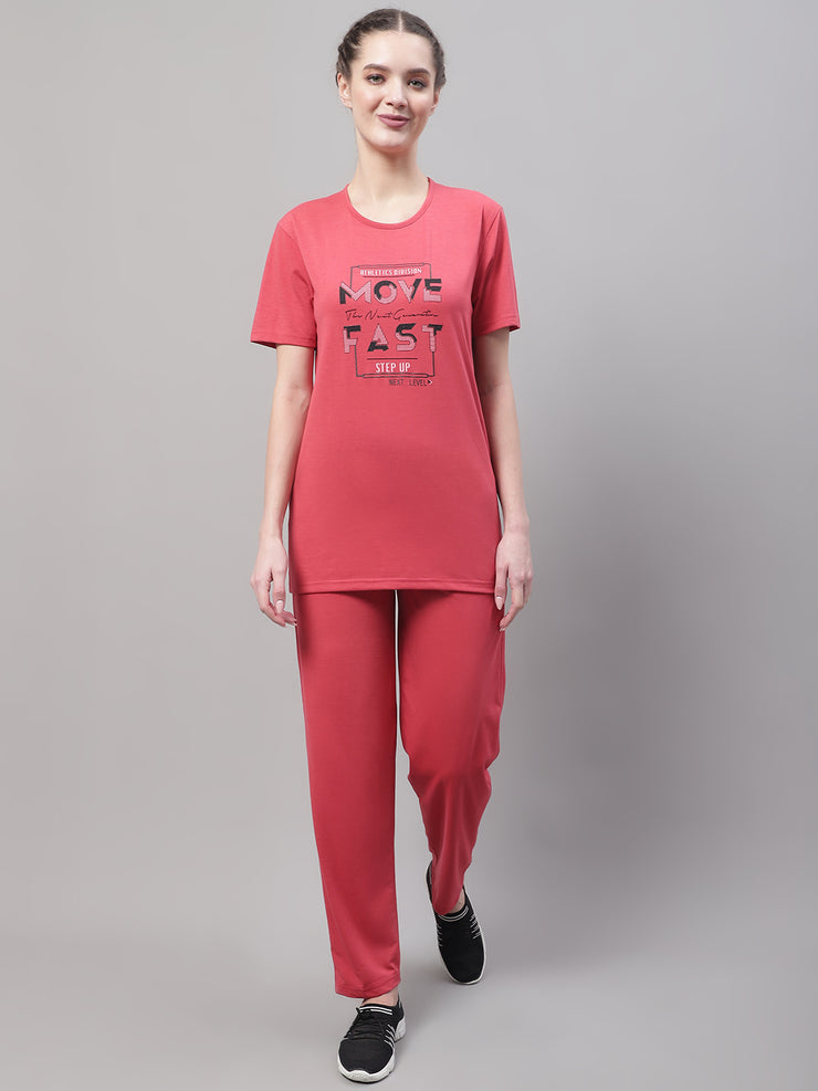Mack Jonney Pink Cotton Printed Co-ord Set Tracksuit For Women