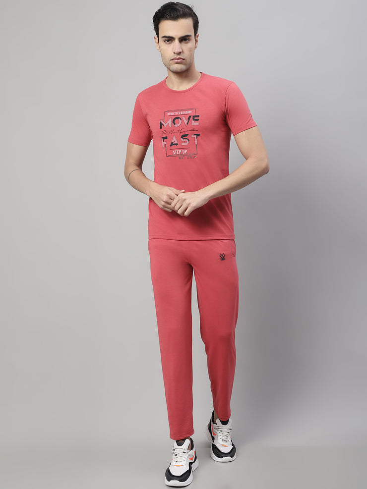 Mack Jonney Pink Cotton Printed Co-ord Set Tracksuit For Men(Zip On 1 Side Pocket)