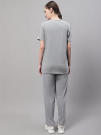 Mack Jonney Grey Melange Cotton Printed Co-ord Set Tracksuit For Women