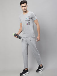 Mack Jonney Grey Melange Cotton Printed Co-ord Set Tracksuit For Men(Zip On 1 Side Pocket)