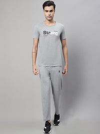 Mack Jonney Grey Melange Cotton Printed Co-ord Set Tracksuit For Men(Zip On 1 Side Pocket)